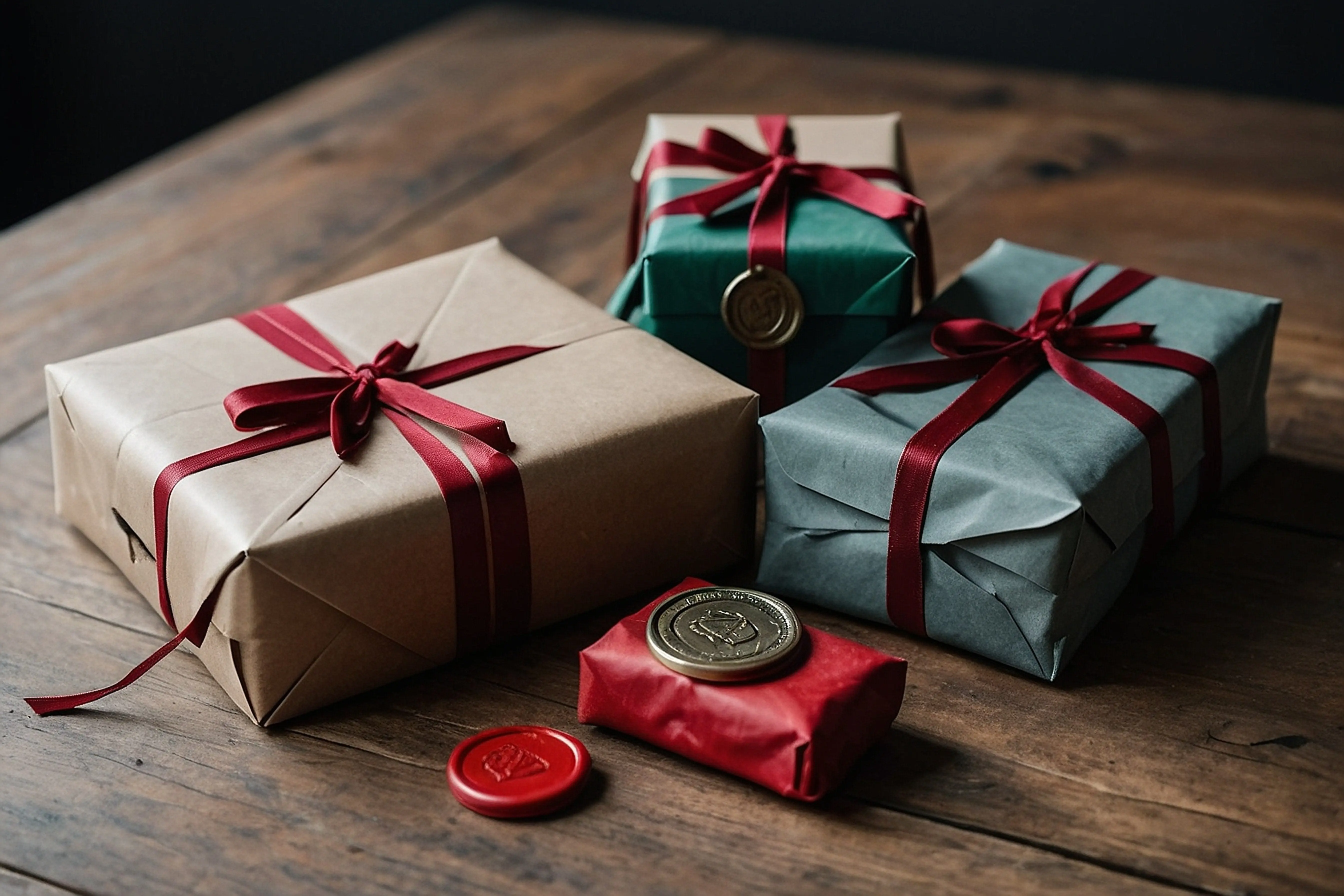 Ein Stapel Pakete mit dekorativen Wachssiegeln